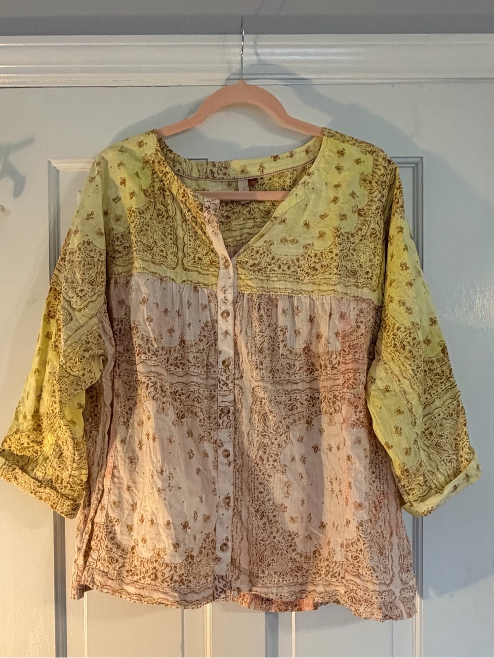 Anthropologie Pilcro The Tavi Batik Peasant Blouse Lagenlook Artsy Boho Size XL